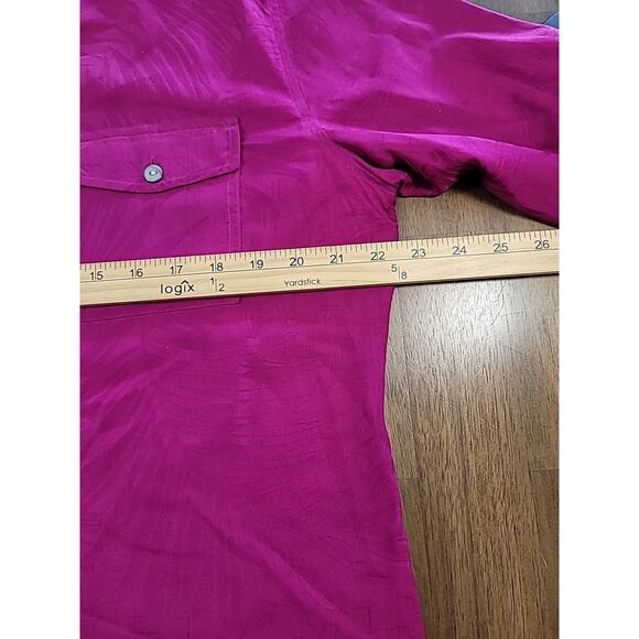 VTG Chico’s Design Women’s Silk Blouse Palm Frond Print Pink Sz 2 L GUC - Picture 7 of 11